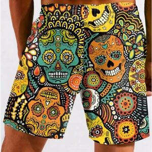 NWOT Men’s sugar skull shorts with liner